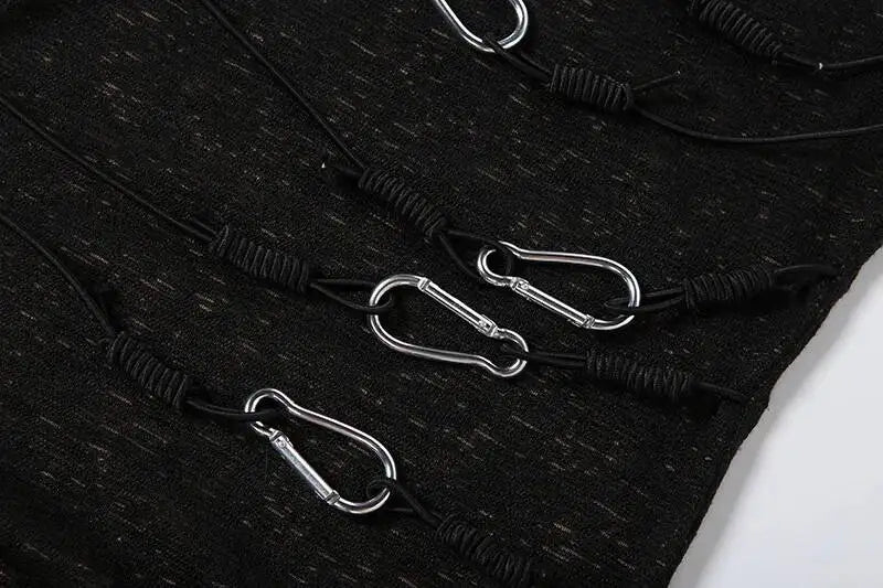 Black Safety-Pin Asymmetrical Bodycon Mini Dress