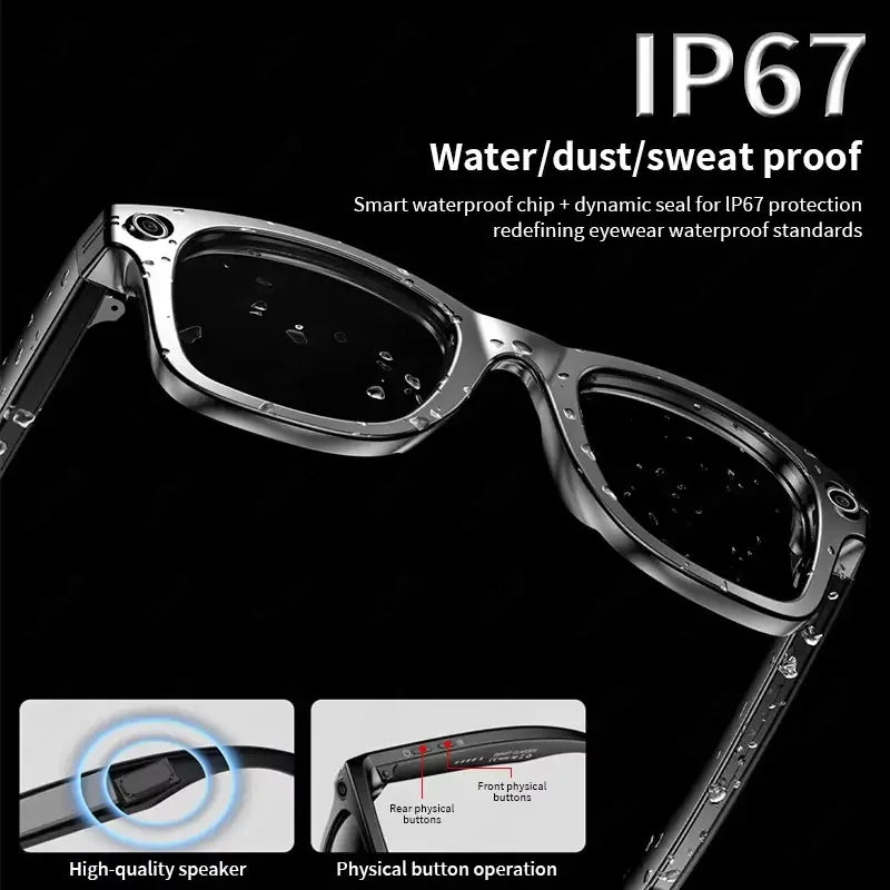 GUHUAVMI AI Smart Glasses with 8MP Camera Video Recording 100+ Languages Translation Sunglasses Bluetooth Call Music Play