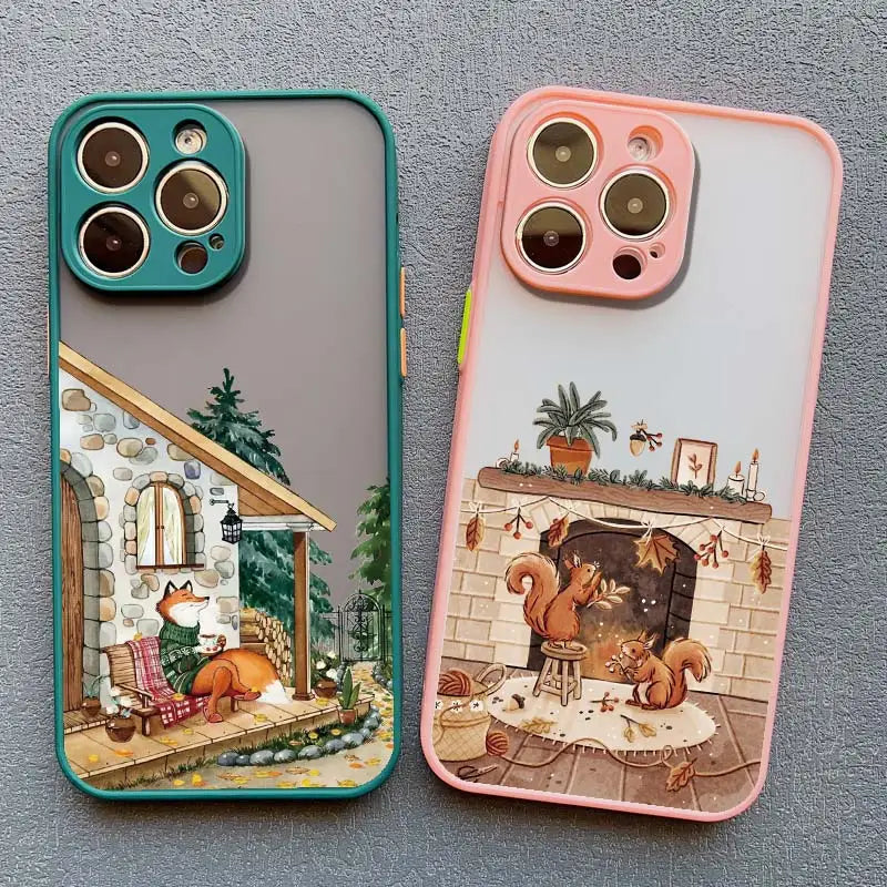Cartoon Animal Bear Fox Squirrel Phone Case For iPhone