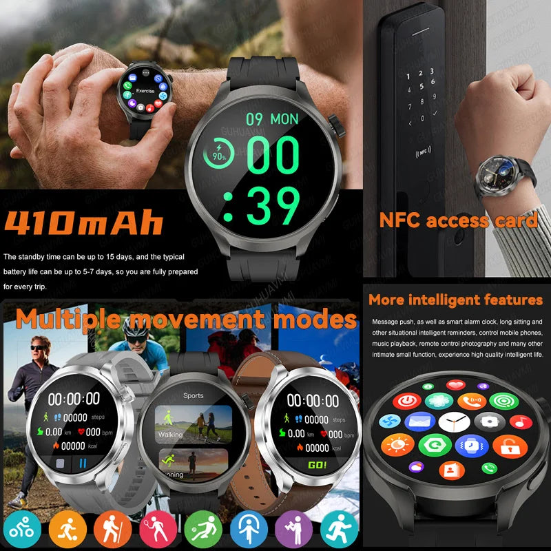 New GPS Sports NFC Fashion Smartwatch Men's 1.85 "AMOLED Screen Heart Rate Blood Pressure Health Smart Watch For Huawei IOS
