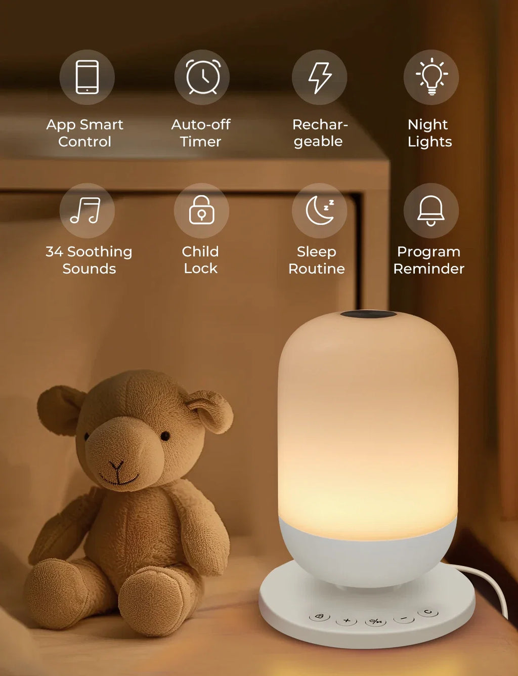 Tuya App Smart White Noise Machine Baby Sleep Sound Machine Colorful Night Lights 34 Soothing Sounds Supports APP Remote Control FLIPSTYLEZLLC