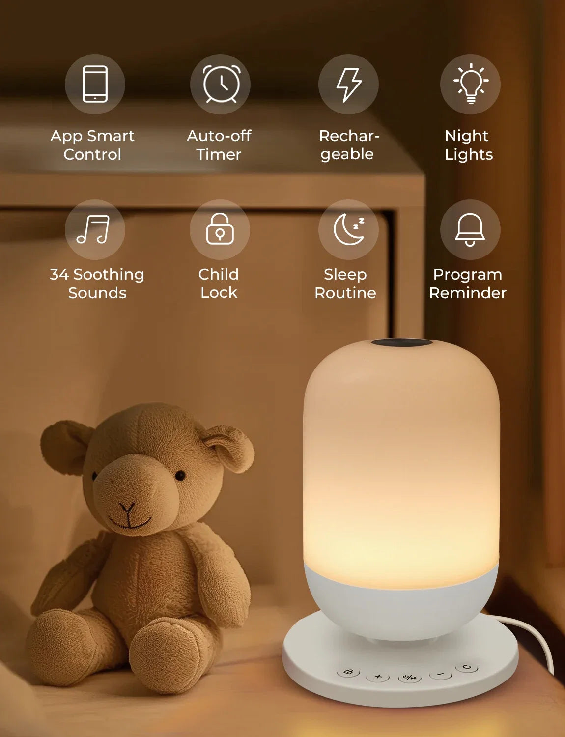 Tuya App Smart White Noise Machine Baby Sleep Sound Machine Colorful Night Lights 34 Soothing Sounds Supports APP Remote Control FLIPSTYLEZLLC