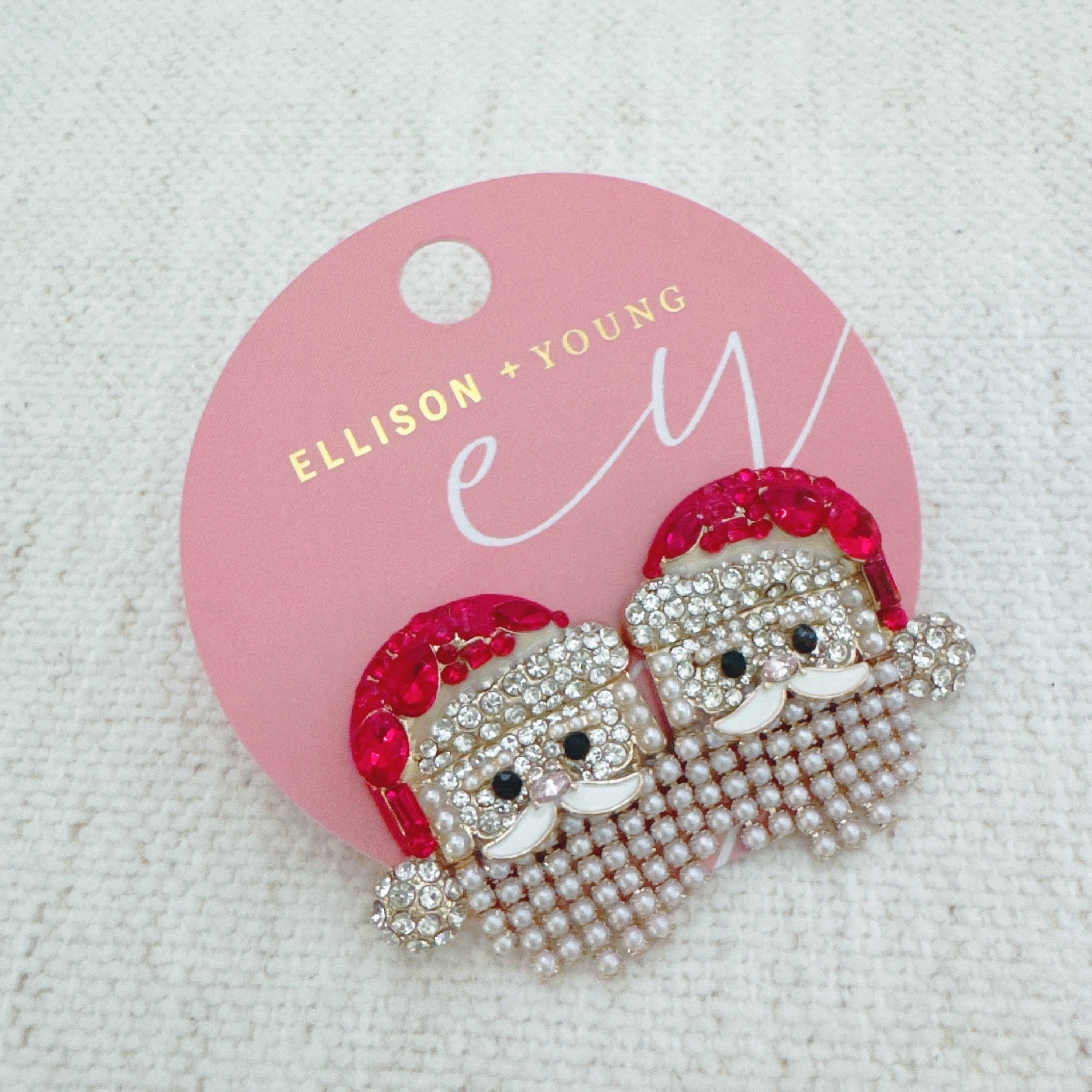 Santa Earrings with Pearl Drape Beard – Holiday Jewelry