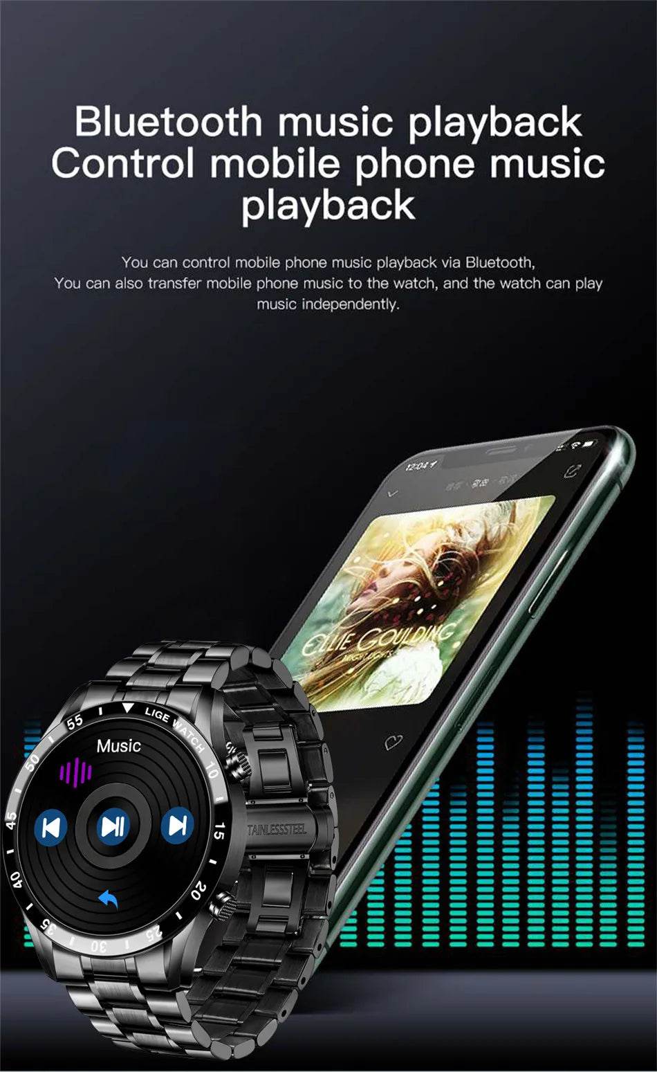 LIGE New Smart Watch Men Bluetooth Call Watch IP67 Waterproof Sports Fitness Bracelet For Android IOS Clock