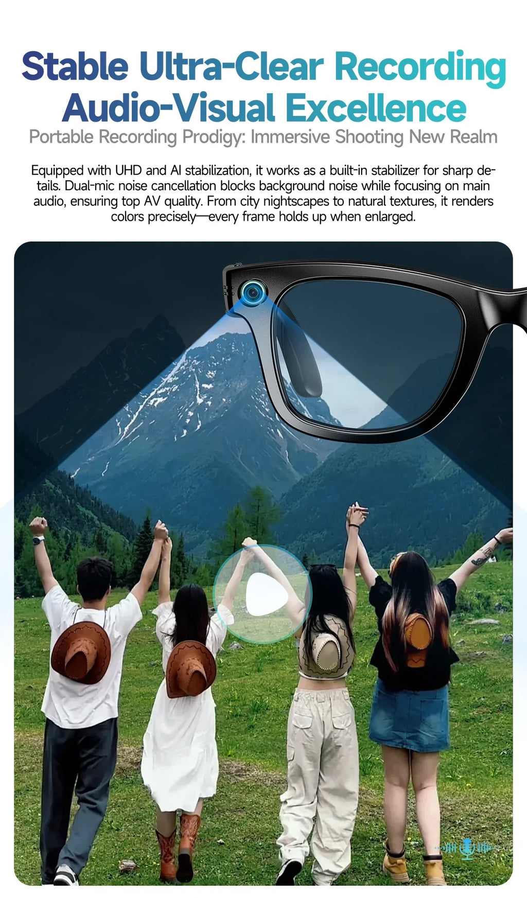 GUHUAVMI AI Smart Glasses with 8MP Camera Video Recording 100+ Languages Translation Sunglasses Bluetooth Call Music Play
