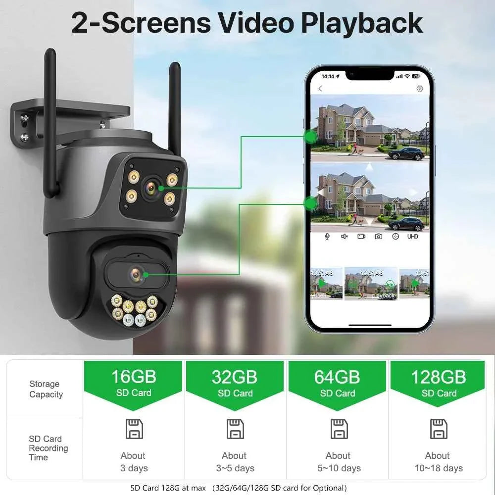 External Wifi PTZ Camera Dual Lens 4K 8MP HD Outdoor IP Camera 4MP Auto Tracking Security Protection CCTV Surveillance iCsee P2P WTN Essentials
