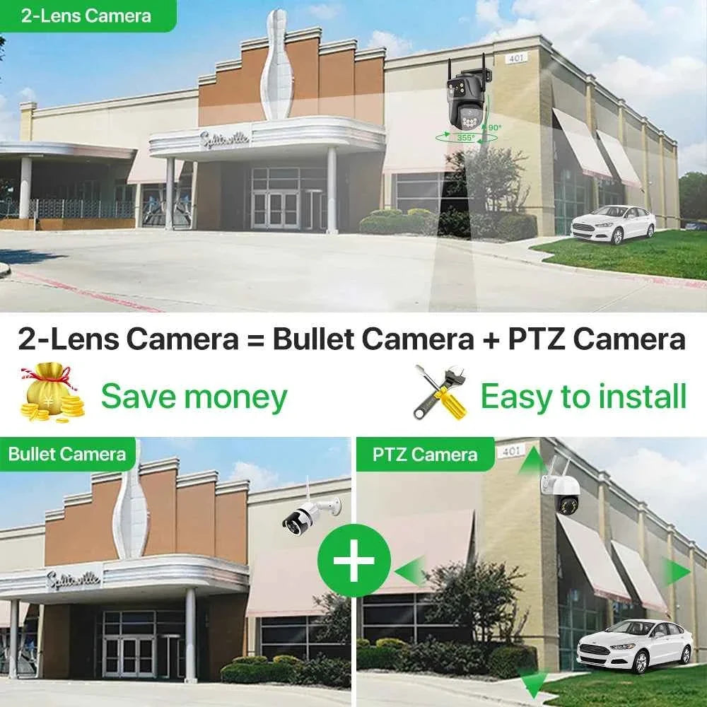 External Wifi PTZ Camera Dual Lens 4K 8MP HD Outdoor IP Camera 4MP Auto Tracking Security Protection CCTV Surveillance iCsee P2P WTN Essentials