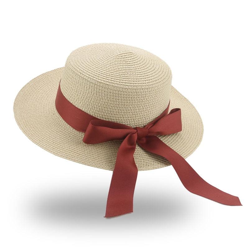 Elegant Adult Bucket Hat Beach Summer Straw Hats for Women Beach Sun Straw Hat Wide Luxury Comfortable Hat  Flat Top Ribbon Bowknot Elegant Luxury Women Summer Hat 56-58cm Stevvex