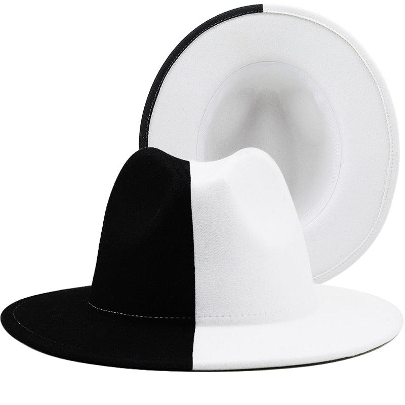 Black White Modern Unisex Fedora Hat Women Unisex Wide Brim Party Cowboy Cap Men Gentleman Wedding Hat Two Colors Fedora Hat Solid Color Wide Brim Winter Autumn Hat Stevvex