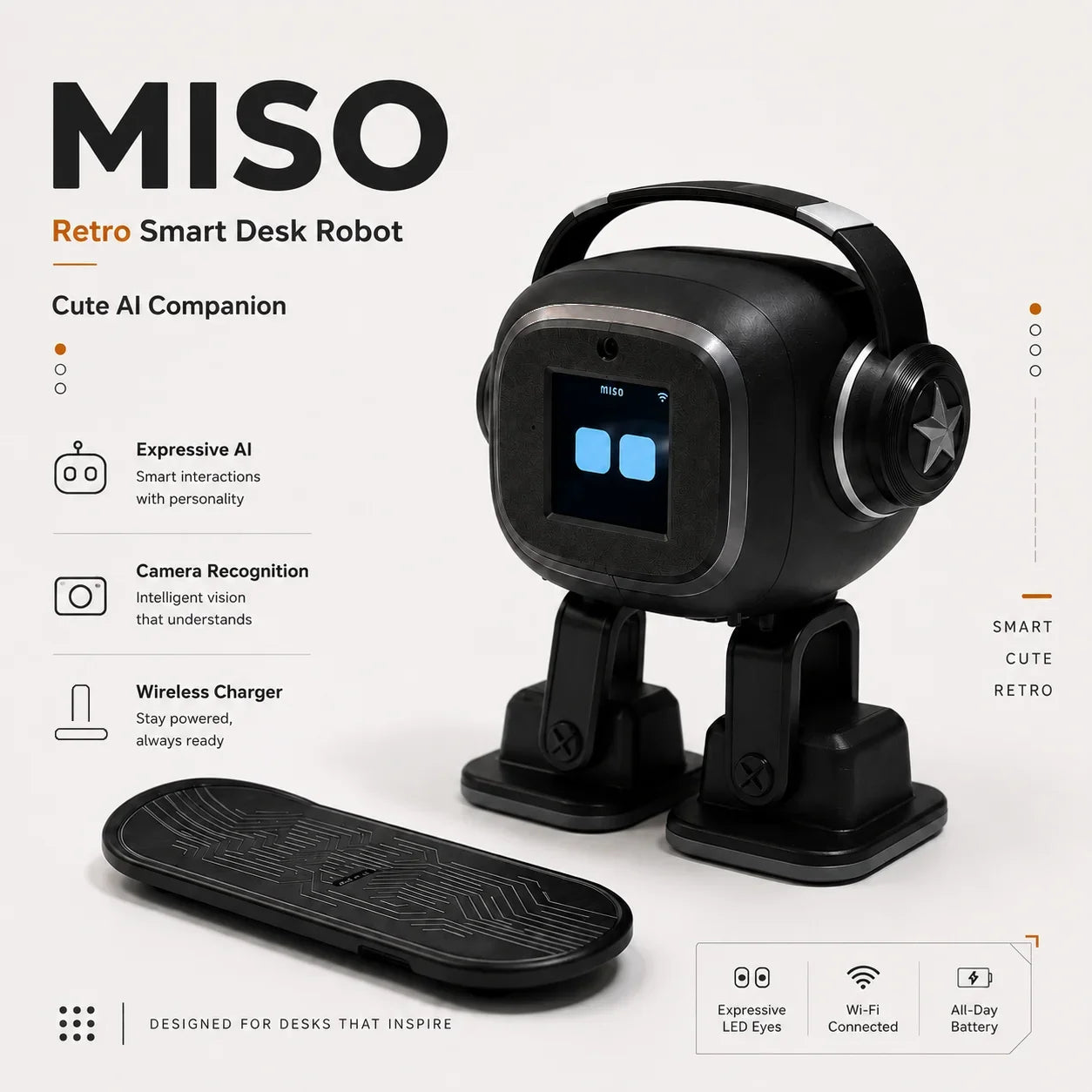 Miso Interactive AI Desktop Robot | EMO Smart Chat, Multilingual Companion, Dancing Mini Robot Charging Skateboard Fun Gift Toy FLIPSTYLEZLLC