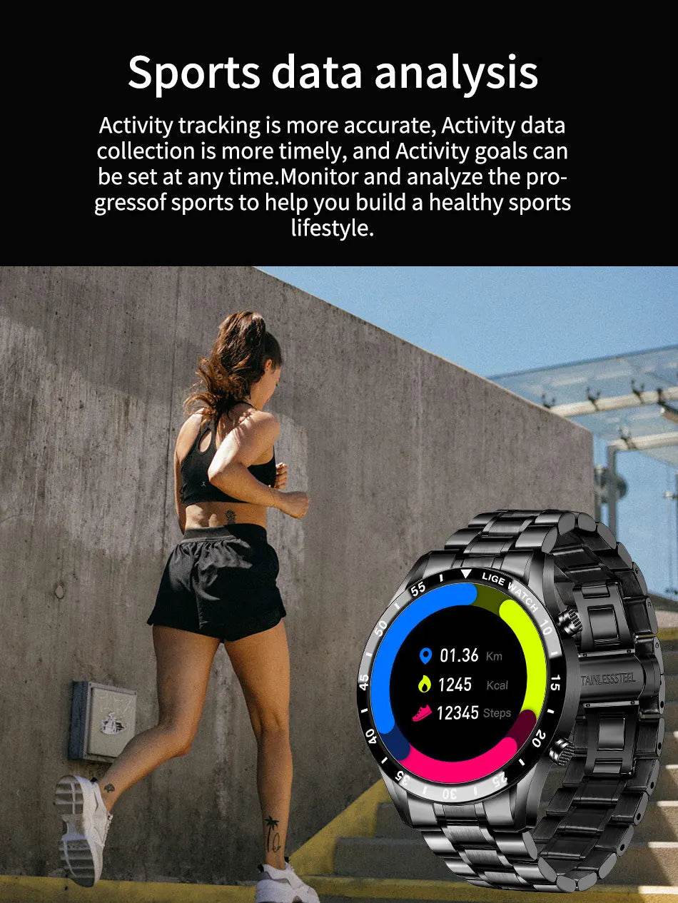 LIGE Smart Watch Men Full Circle Touch Screen Bluetooth Call Men Smartwatch Waterproof Sport Activity Fitness Watch+Box