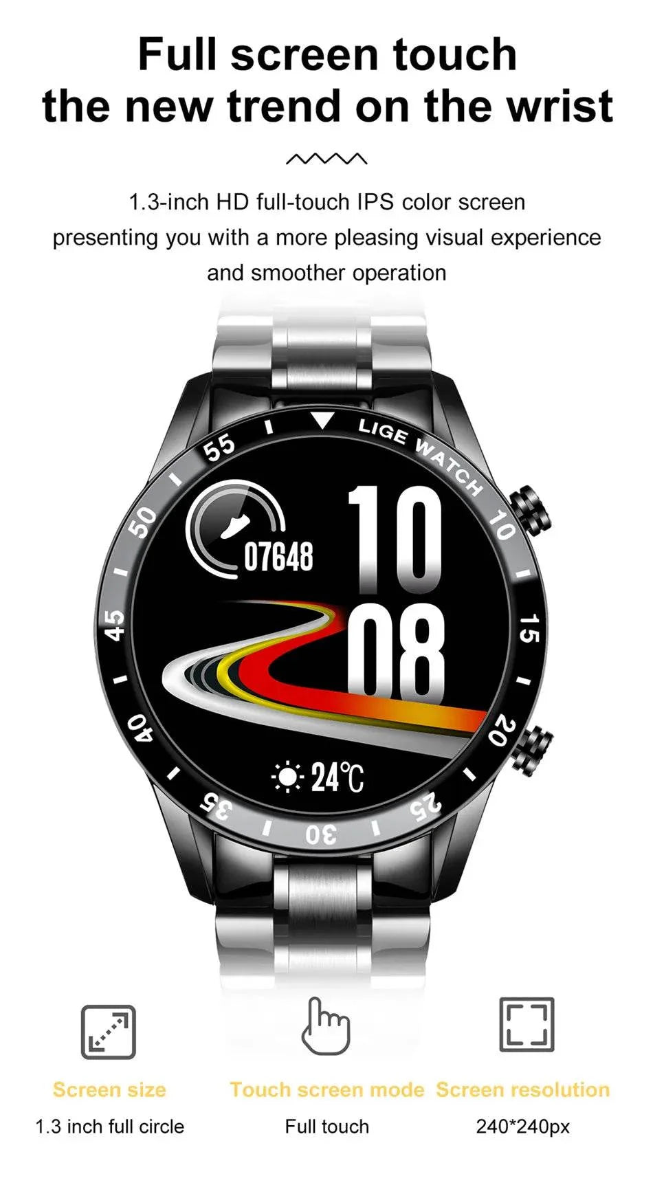 LIGE New Smart Watch Men Bluetooth Call Watch IP67 Waterproof Sports Fitness Bracelet For Android IOS Clock