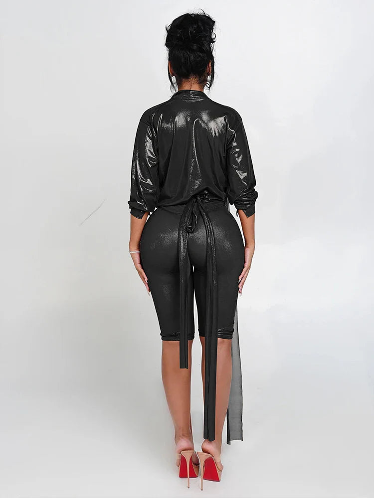 Sheer Wrap Crop Top & High-Waist Biker Shorts Set Rose In Concrete 🥀