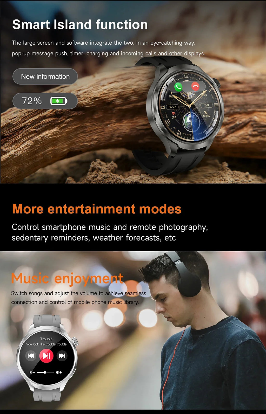 New GPS Sports NFC Fashion Smartwatch Men's 1.85 "AMOLED Screen Heart Rate Blood Pressure Health Smart Watch For Huawei IOS