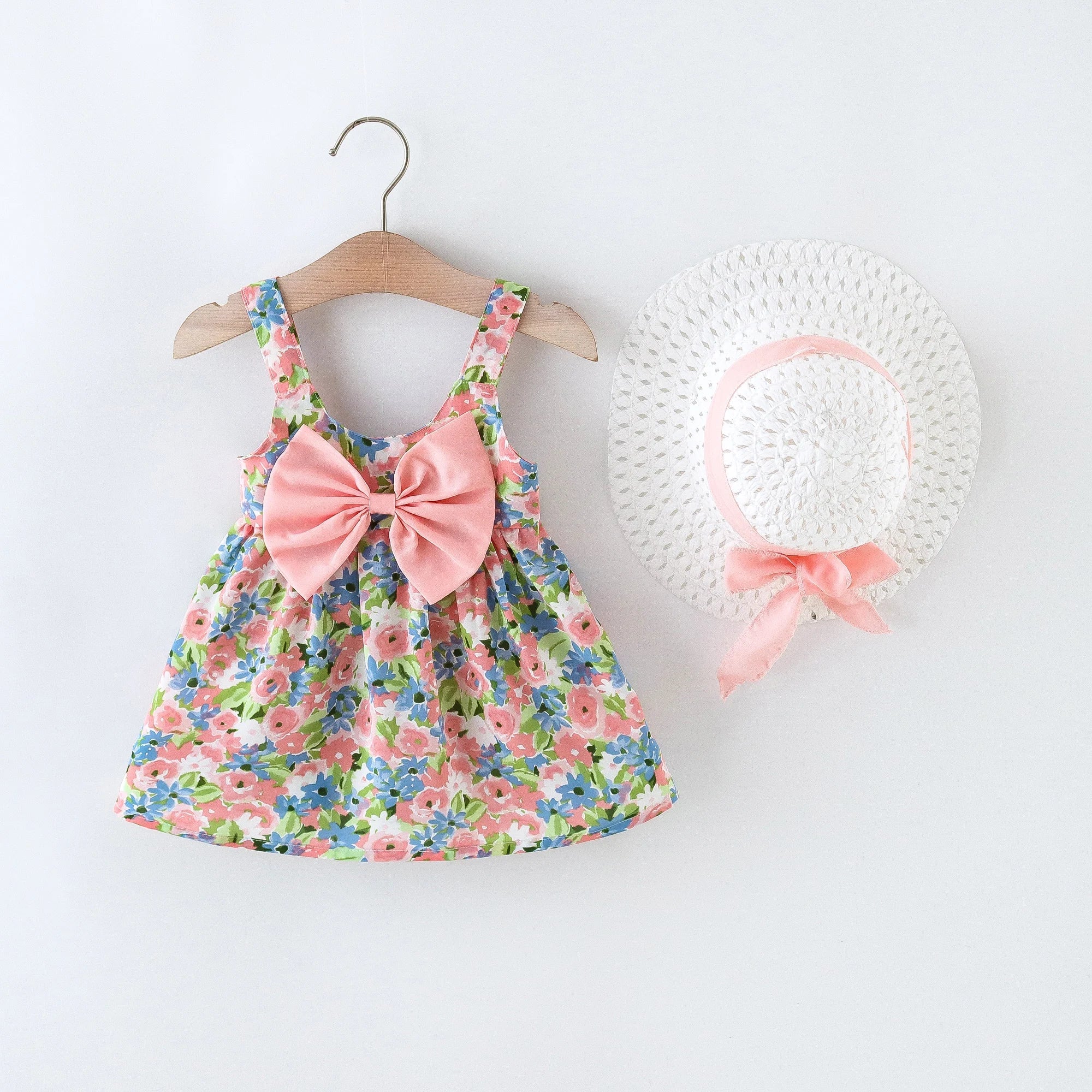 2Pcs/Set Flowers Baby Girl Dresses Summer Fashion Toddler Children Clothes Beach Smooth Dress Kid's Costume Hat 0 To 3 Y NS Superstore