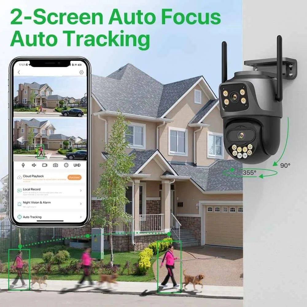 External Wifi PTZ Camera Dual Lens 4K 8MP HD Outdoor IP Camera 4MP Auto Tracking Security Protection CCTV Surveillance iCsee P2P WTN Essentials