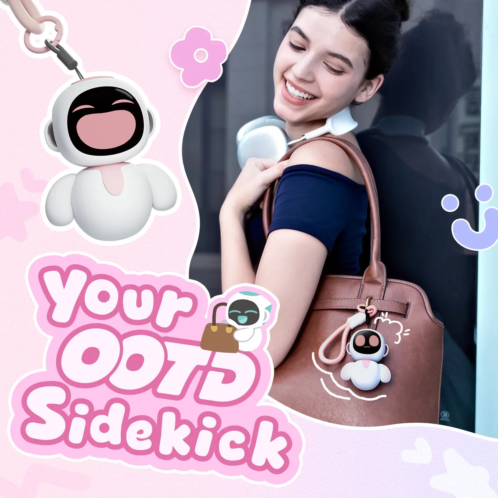 Eiliko Coral Pink - Your Tiny AI Charm Robot That Matches Every Daily Outfit, Fun Electronic Pendant Toys, for Couples and Best Friends. FLIPSTYLEZLLC