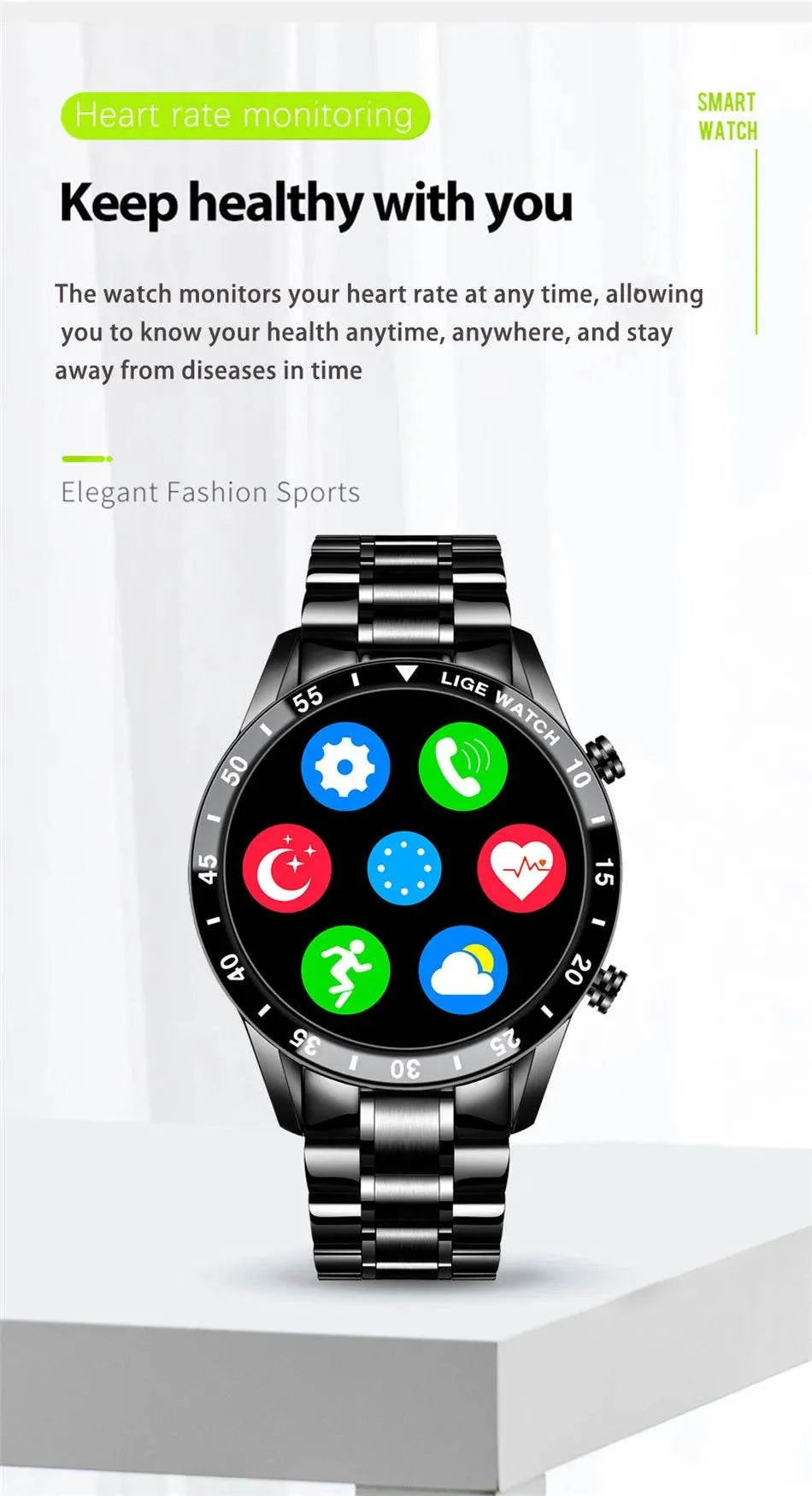 LIGE New Smart Watch Men Bluetooth Call Watch IP67 Waterproof Sports Fitness Bracelet For Android IOS Clock