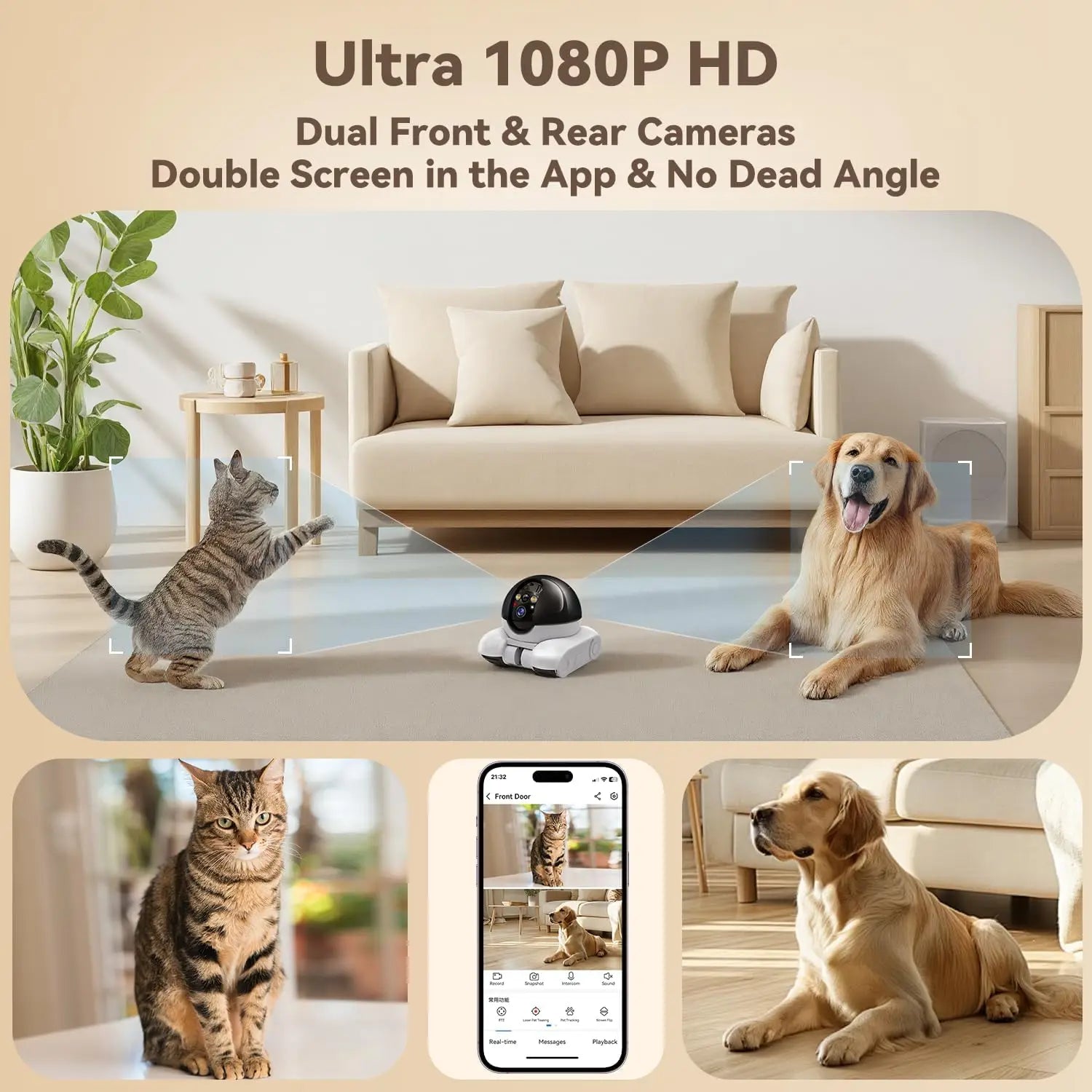 Indoor Security Camera 1080P Dual Lens, Mobile Robot with Wheels, Two-Way Audio, Remote-Controlled Bot with Night Vision, App-Controlled for Home Safety, Pets, Baby, Elderly FLIPSTYLEZLLC