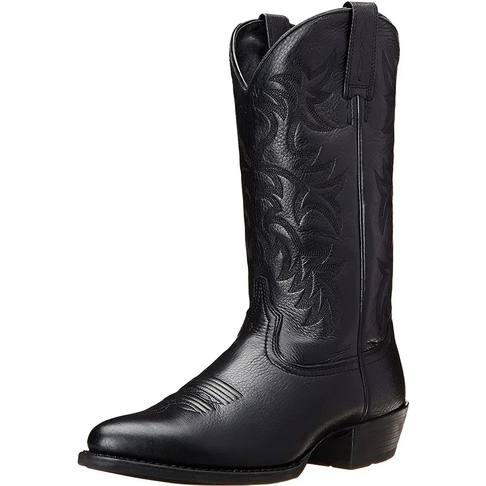 Handmade Cowboy Boots Embroidery Western Boots Pointed-toe Mid-calf Riding Boots Zara-Craft