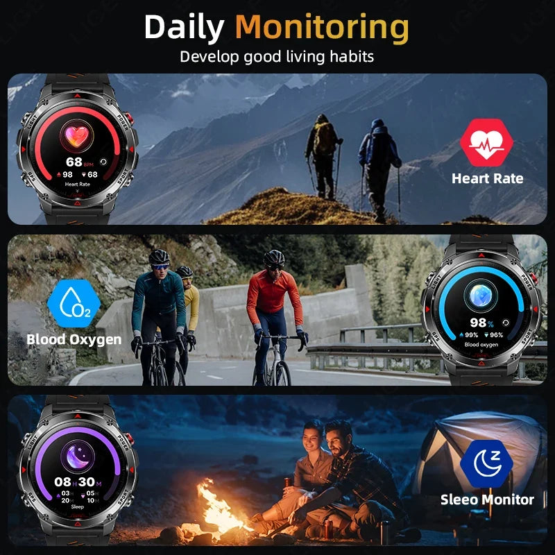 LIGE New Professional GPS Track Sports Smartwatch Outdoor RIDE Run Compass Altimeter 3ATM Fitness Bracelets 540mAh Watches