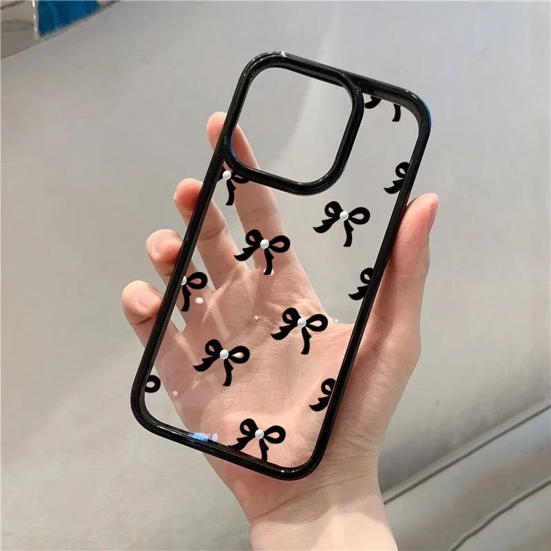 Romantic Heart Black Bow Clear Phone Case
