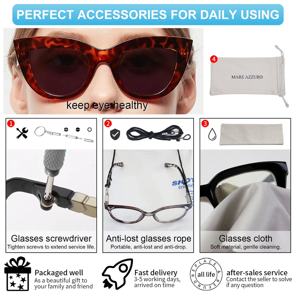 MARE AZZURO Reading Sunglasses Women Vintage Computer Glasses For Farsightedness Cat Eye Magnifying Readers