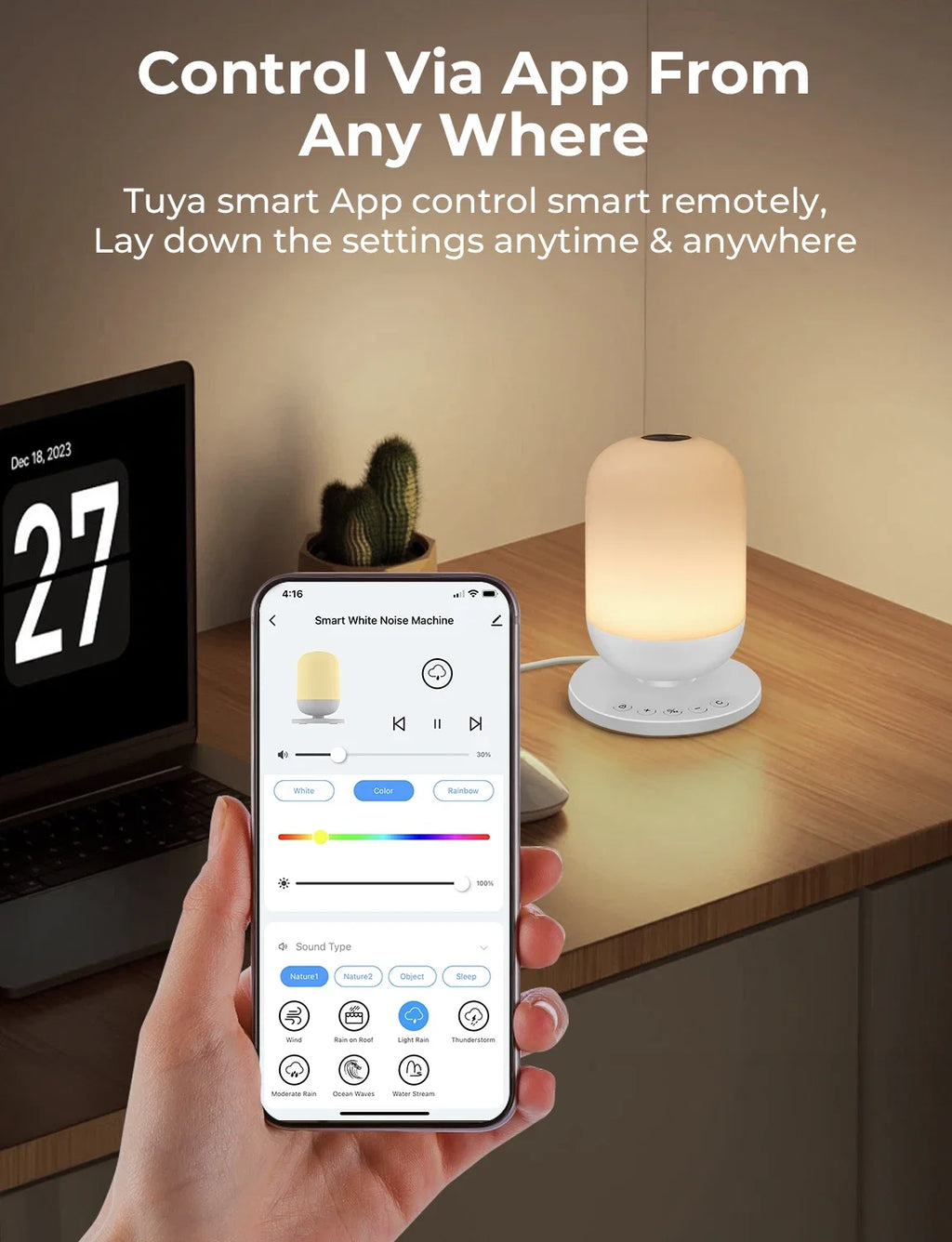 Tuya App Smart White Noise Machine Baby Sleep Sound Machine Colorful Night Lights 34 Soothing Sounds Supports APP Remote Control FLIPSTYLEZLLC