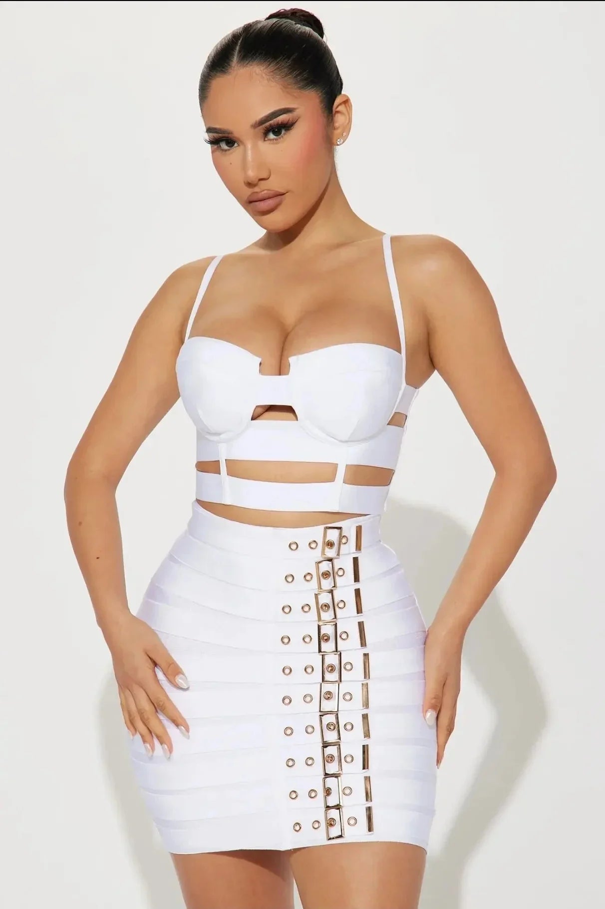 Sculpted Buckle Bandage Bustier & Mini Skirt Set