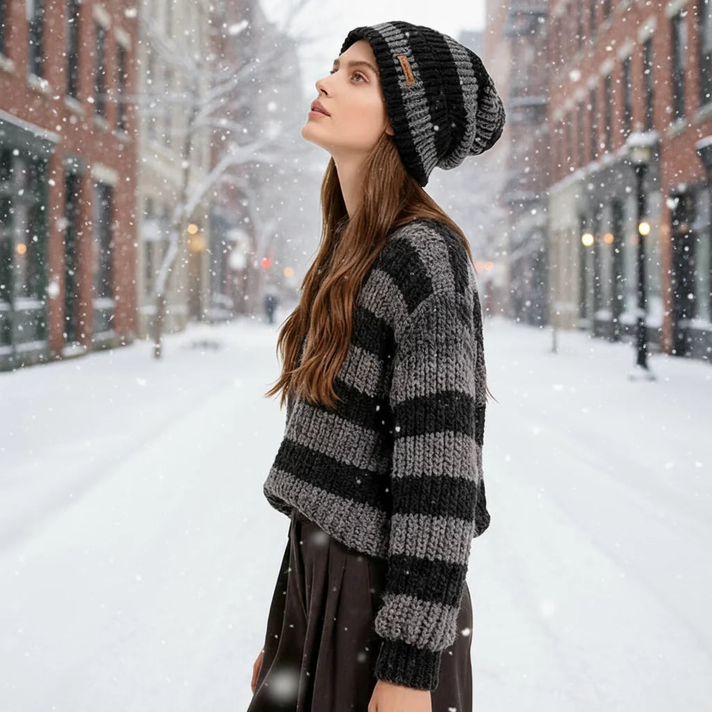 Unisex Stacking Knitted Beanie Cap – Winter Warm Striped Hip-Hop Bonnet Hat