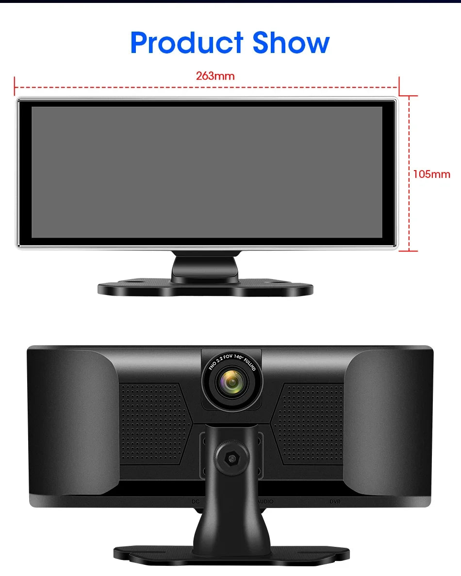 11.26 inch Dash Cam 4K Car DVR Wireless CarPlay & Android Auto GPS Navigation Video Recorder Dashboard Dual Lens WIFI FM AUX