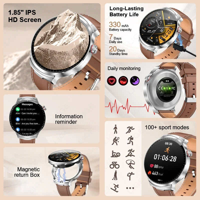 LIGE New TWS 2-In-1 Headset Smart Watch 1.85" Bluetooth Call Men Earphone Smartwatch Heart Rate Health Monitor Music