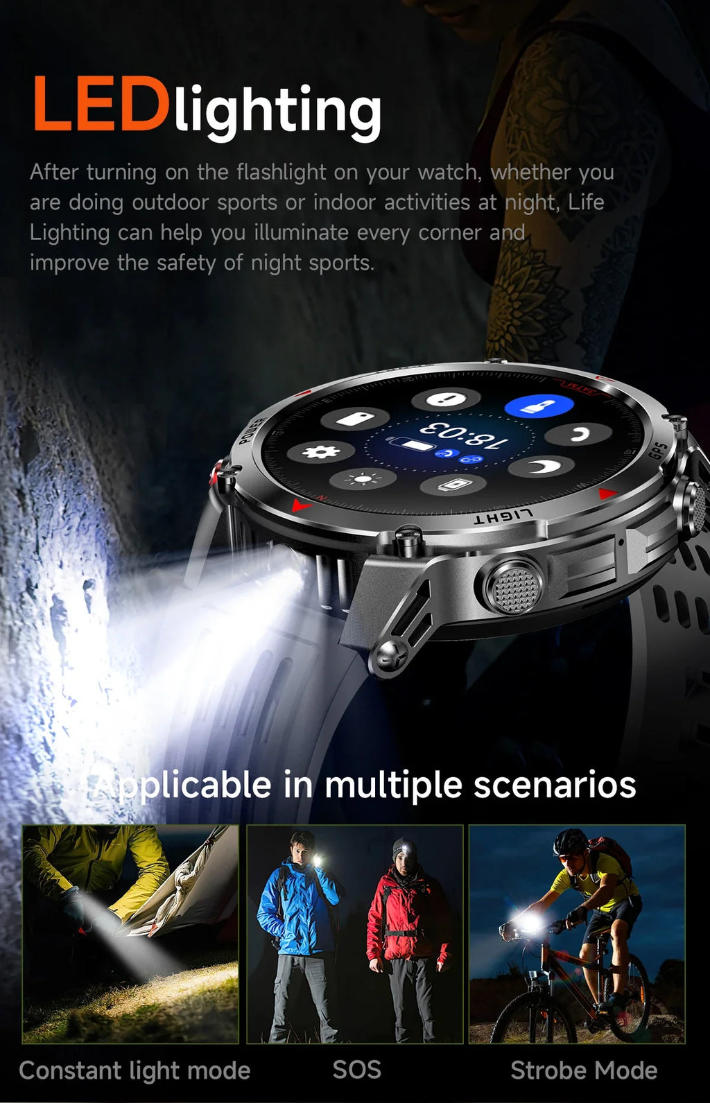 LIGE New Professional GPS Track Sports Smartwatch Outdoor RIDE Run Compass Altimeter 3ATM Fitness Bracelets 540mAh Watches