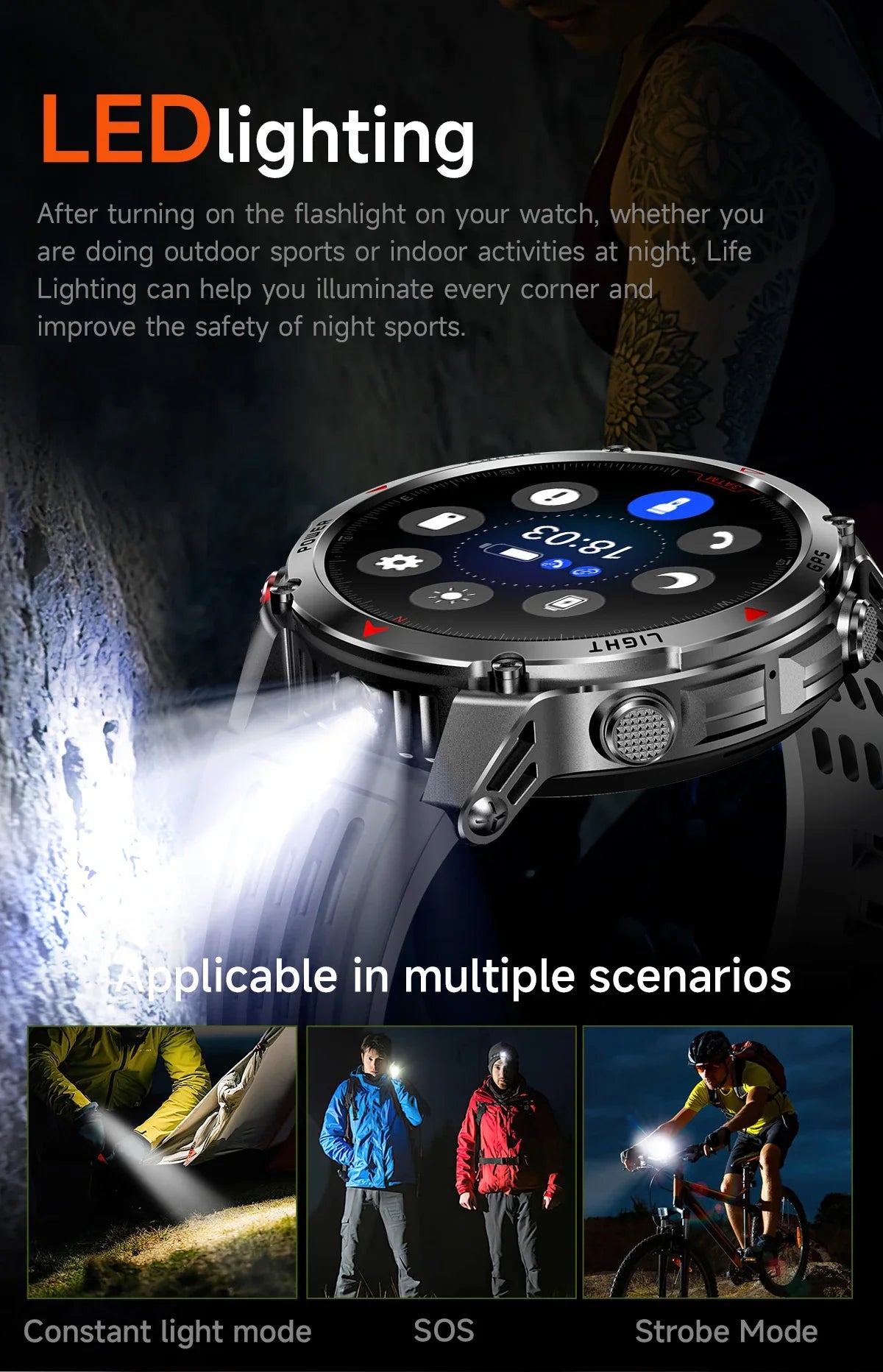 LIGE New Professional GPS Track Sports Smartwatch Outdoor RIDE Run Compass Altimeter 3ATM Fitness Bracelets 540mAh Watches