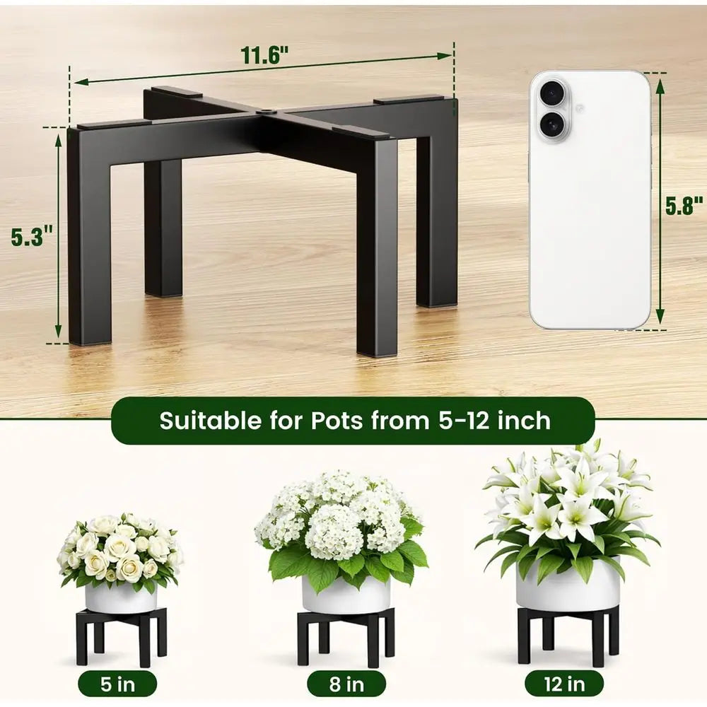 Heavy-Duty Metal Plant Stand, Indoor/Outdoor, Holds Pots 5-12'', Supports 150lbs, Black FLIPSTYLEZLLC