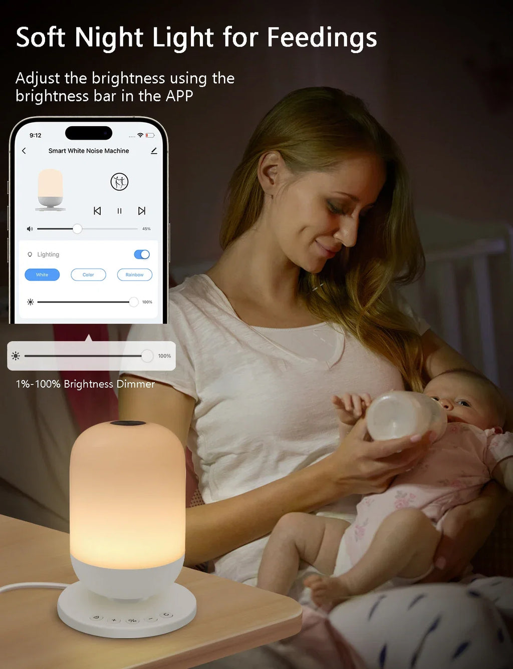 Tuya App Smart White Noise Machine Baby Sleep Sound Machine Colorful Night Lights 34 Soothing Sounds Supports APP Remote Control FLIPSTYLEZLLC