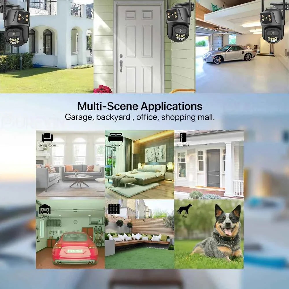 External Wifi PTZ Camera Dual Lens 4K 8MP HD Outdoor IP Camera 4MP Auto Tracking Security Protection CCTV Surveillance iCsee P2P WTN Essentials