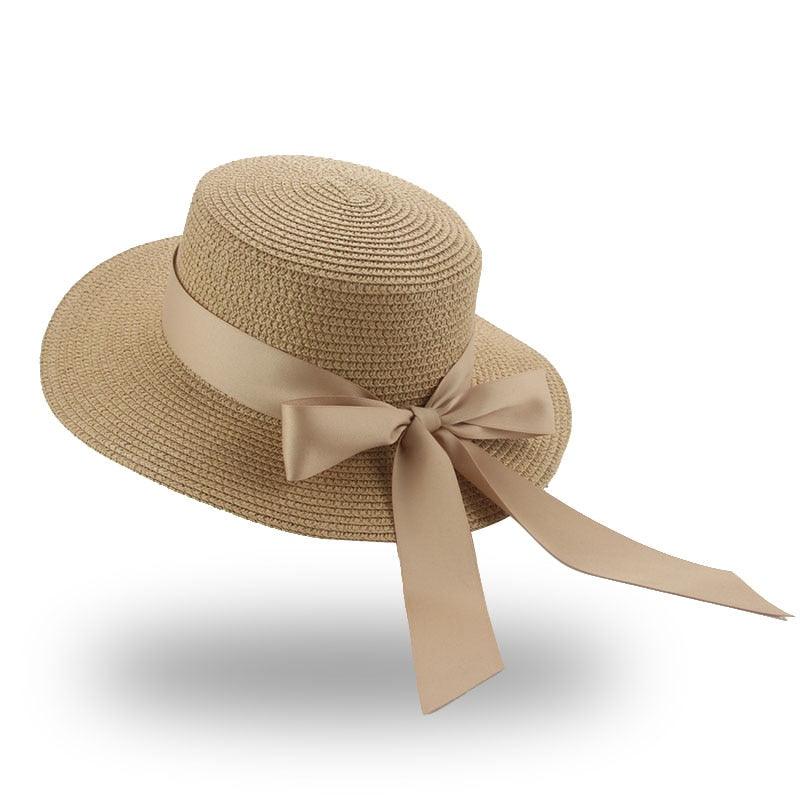 Elegant Adult Bucket Hat Beach Summer Straw Hats for Women Beach Sun Straw Hat Wide Luxury Comfortable Hat  Flat Top Ribbon Bowknot Elegant Luxury Women Summer Hat 56-58cm Stevvex