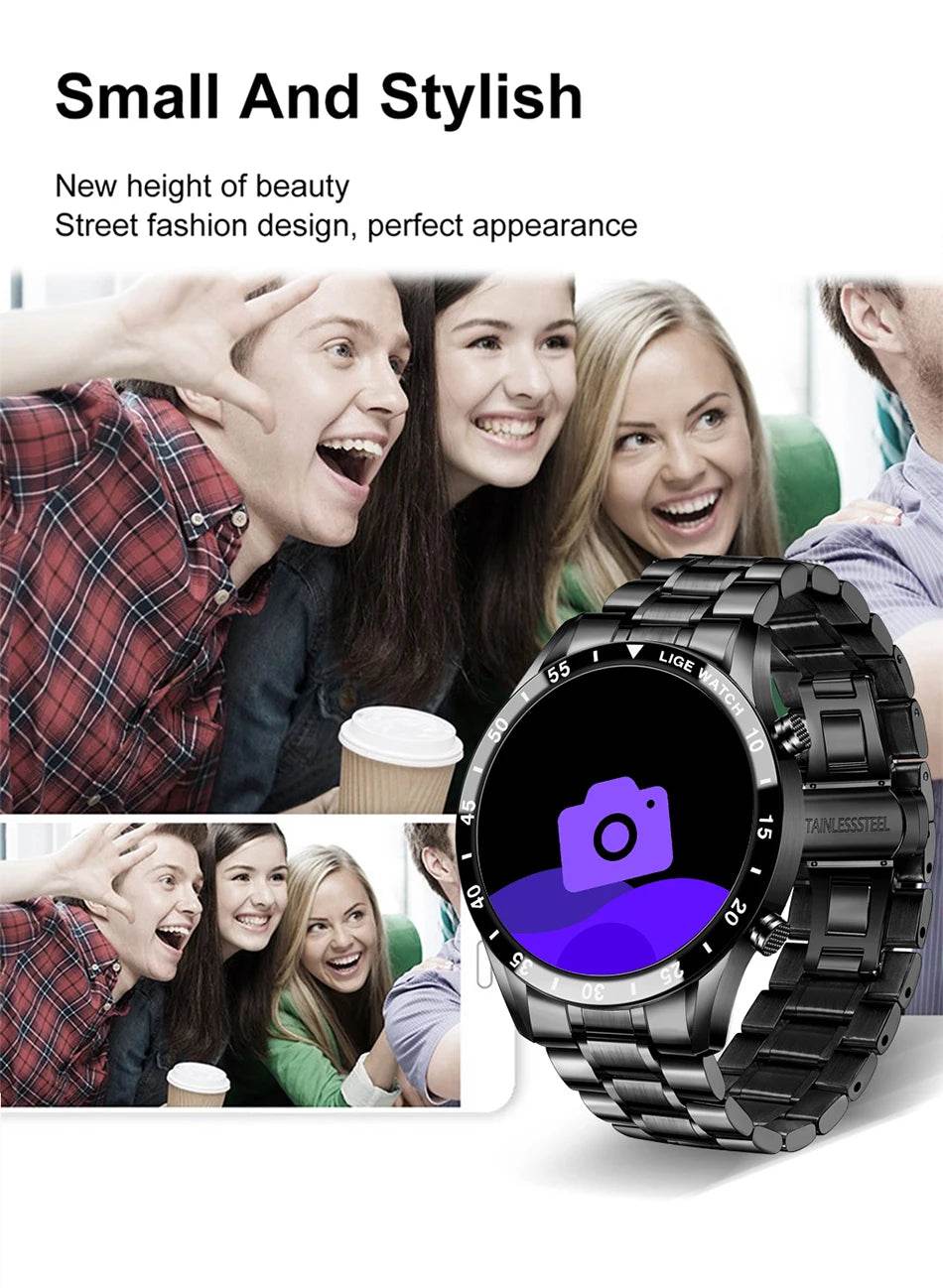 LIGE Smart Watch Men Full Circle Touch Screen Bluetooth Call Men Smartwatch Waterproof Sport Activity Fitness Watch+Box