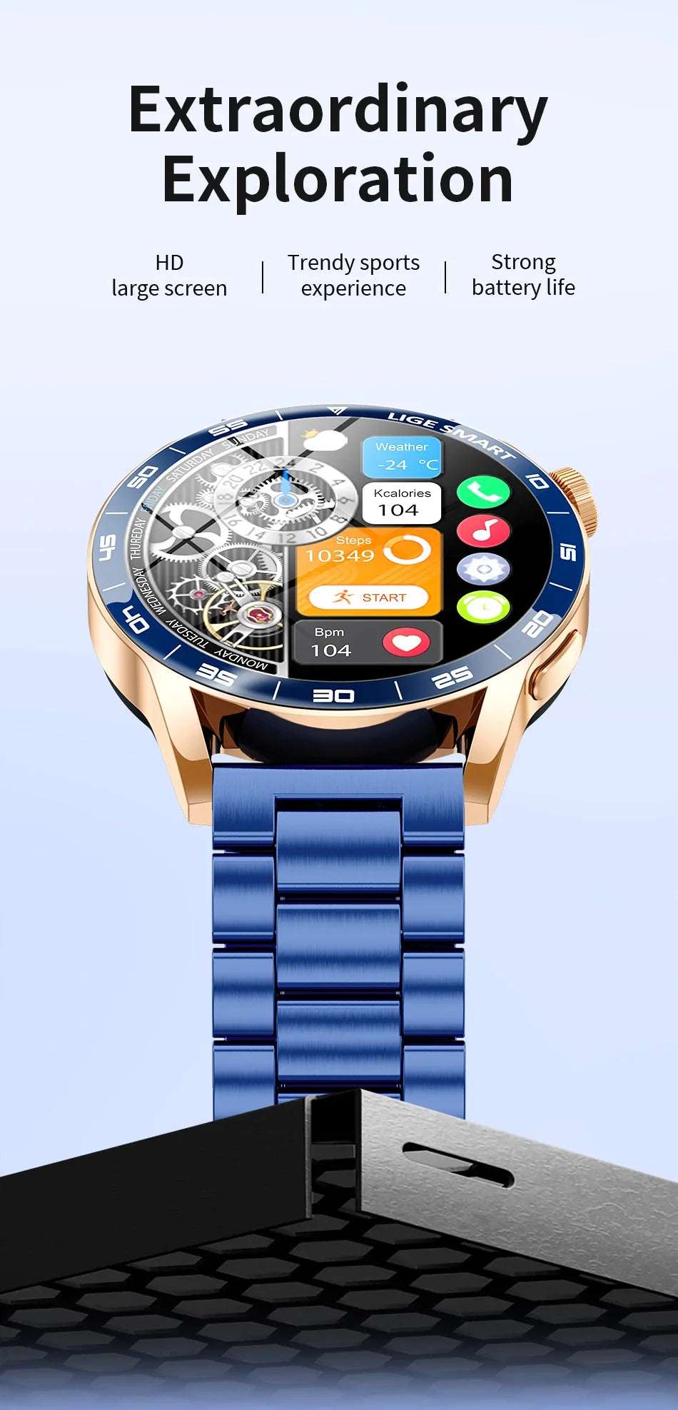 LIGE Smartwatch Men For Android iOS Phone 1.38" HD Bluetooth Call Heart Rate Monitor Waterproof Sport Smart Watch