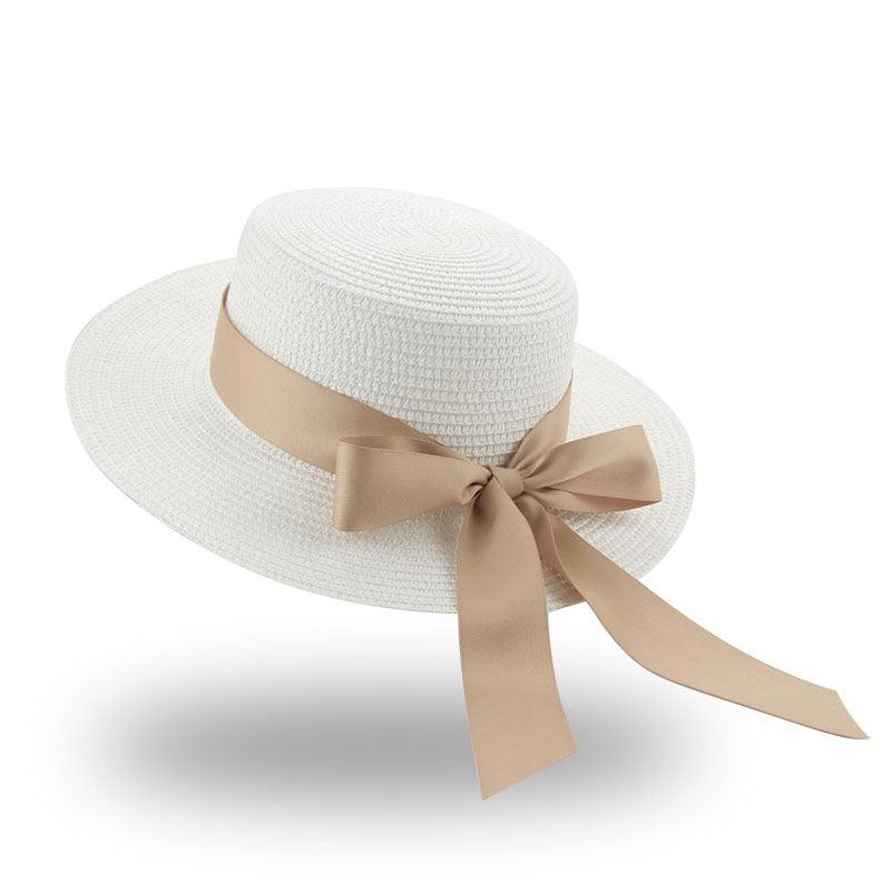 Elegant Adult Bucket Hat Beach Summer Straw Hats for Women Beach Sun Straw Hat Wide Luxury Comfortable Hat  Flat Top Ribbon Bowknot Elegant Luxury Women Summer Hat 56-58cm Stevvex