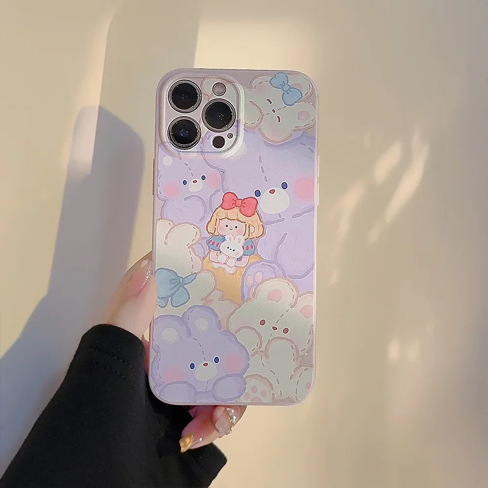 Cute Cartoon Bunny With Chain Lanyard Phone Case For iPhone