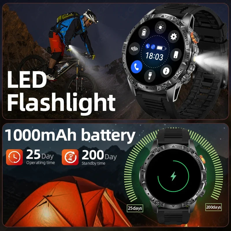 LIGE New Military T-Rex 3 Ultra Smart Watch 1000mAh Battery IP68 Waterproof Compass Flashlight Sports Tracker Smartwatch
