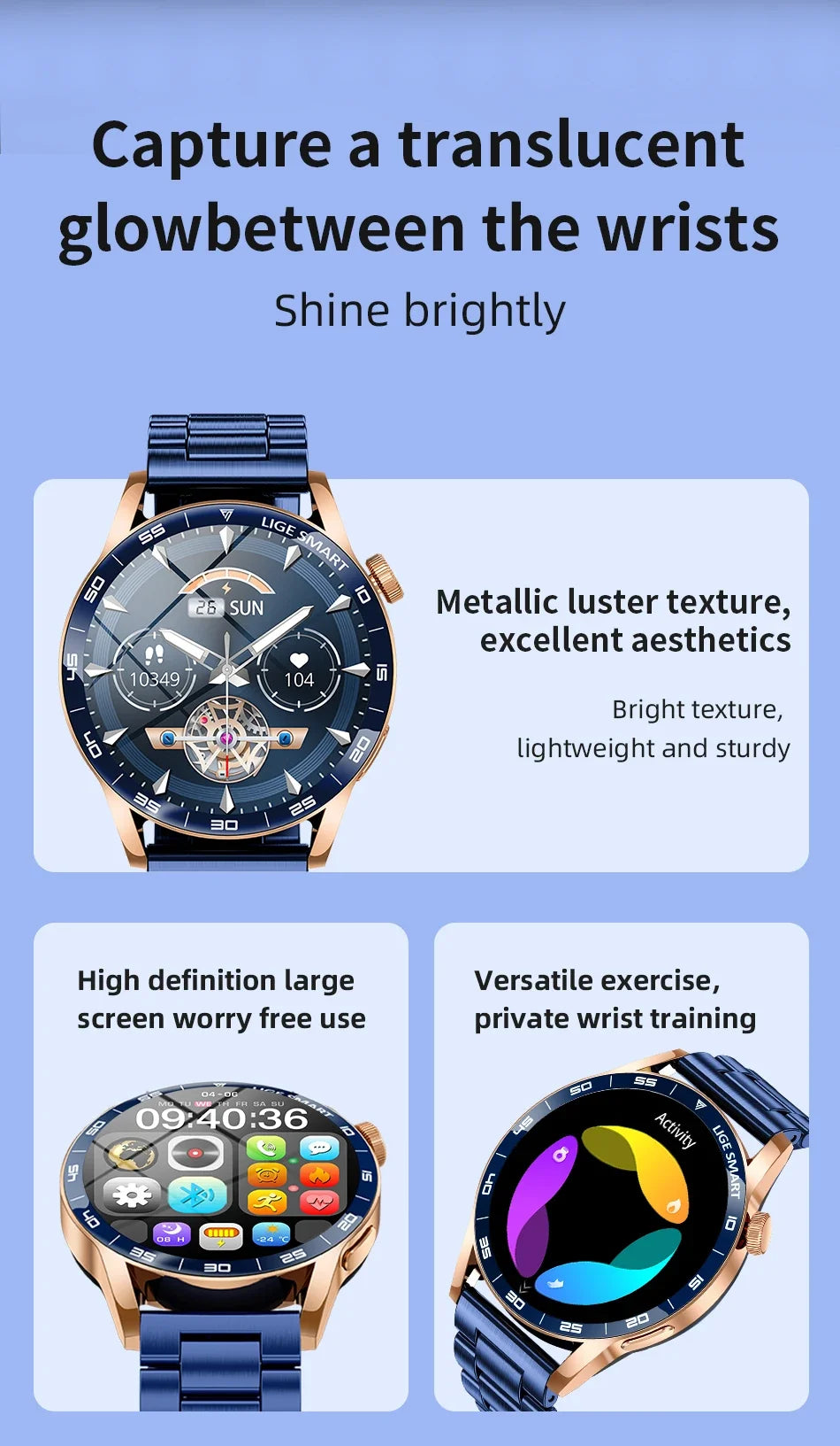 LIGE Smartwatch Men For Android iOS Phone 1.38" HD Bluetooth Call Heart Rate Monitor Waterproof Sport Smart Watch