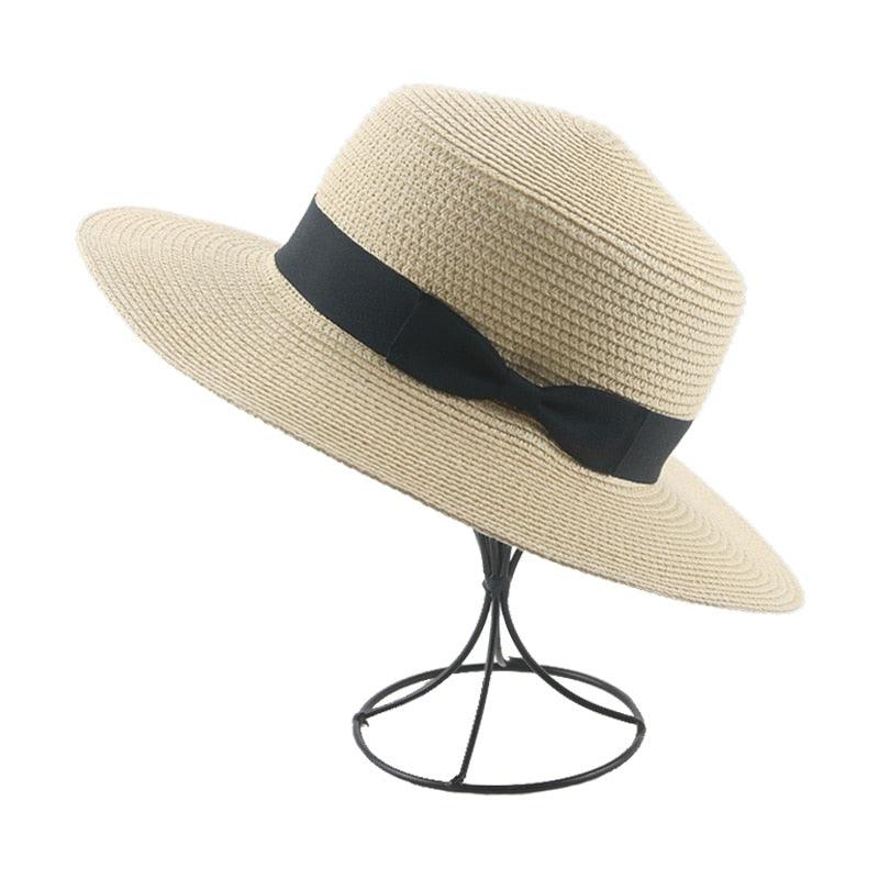 Elegant Adult Bucket Hat Beach Summer Straw Hats for Women Beach Sun Straw Hat Wide Luxury Comfortable Hat  Flat Top Ribbon Bowknot Elegant Luxury Women Summer Hat 56-58cm Stevvex