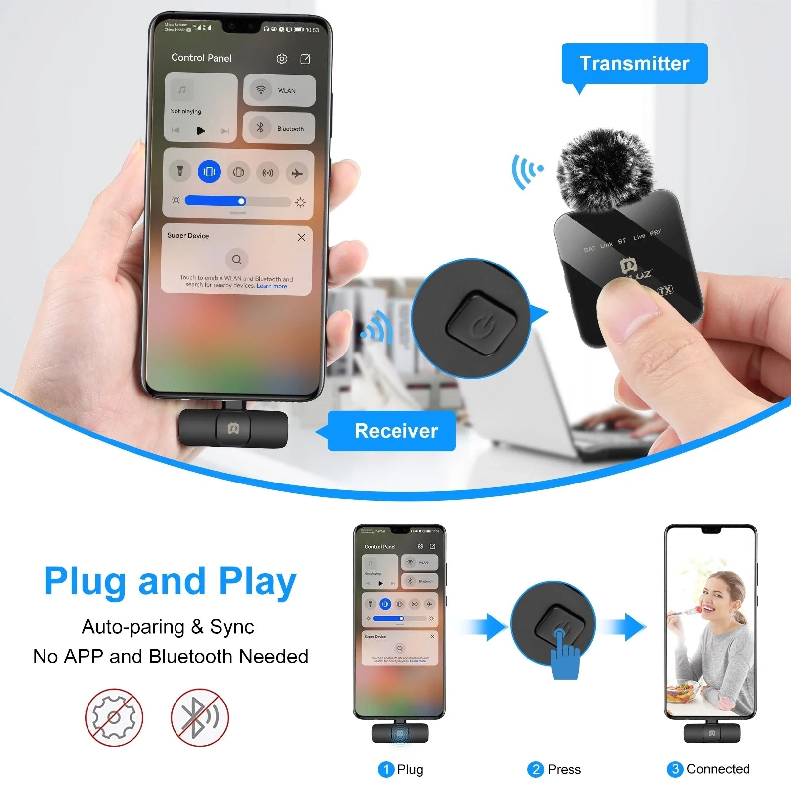 PULUZ 2.4G Wireless Lavalier Microphone for Live Broadcast and Gaming - Compatible with iPhone, Type-C, Android, and Camera Audio for YouTube