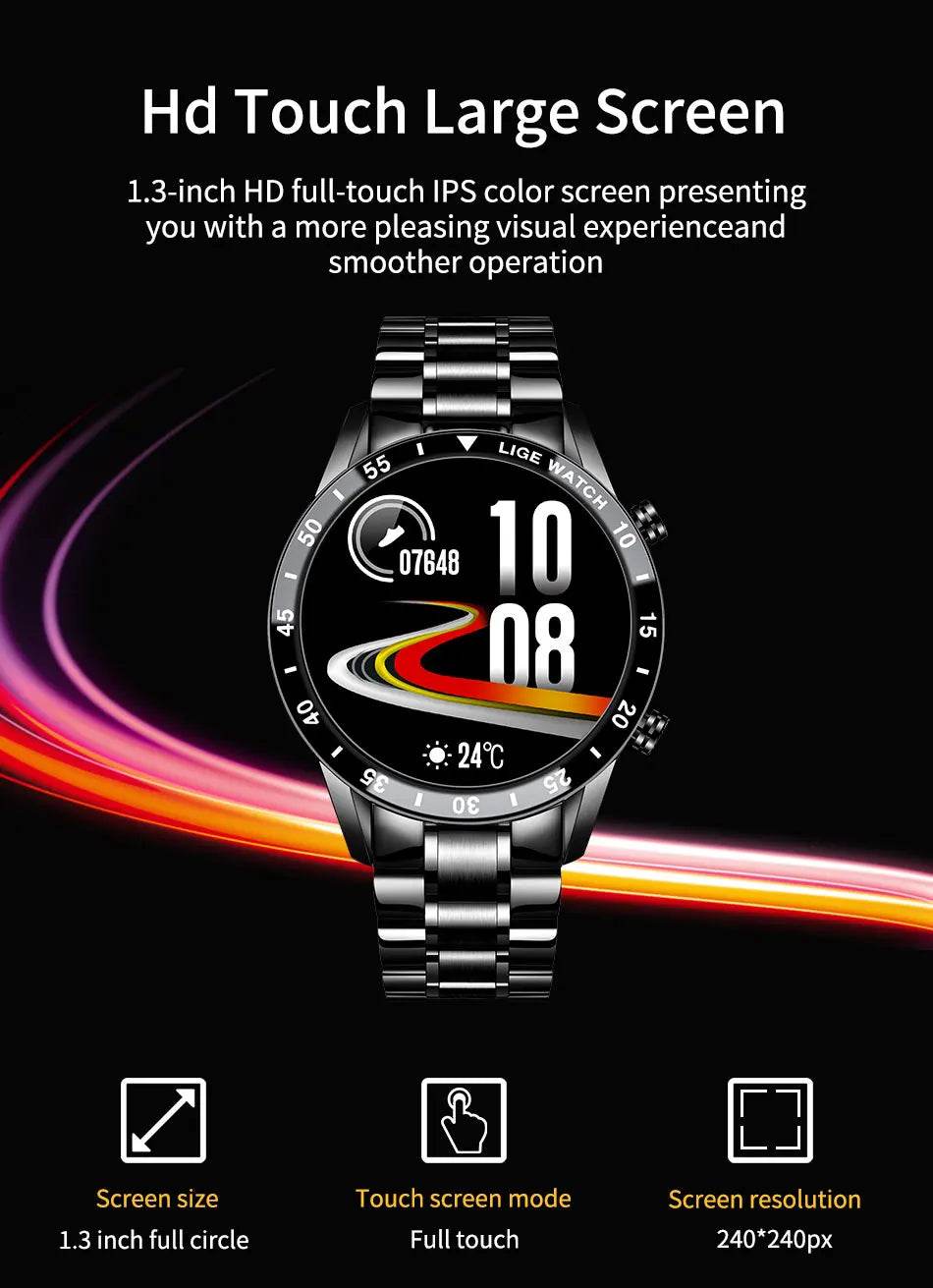 LIGE Smart Watch Men Full Circle Touch Screen Bluetooth Call Men Smartwatch Waterproof Sport Activity Fitness Watch+Box