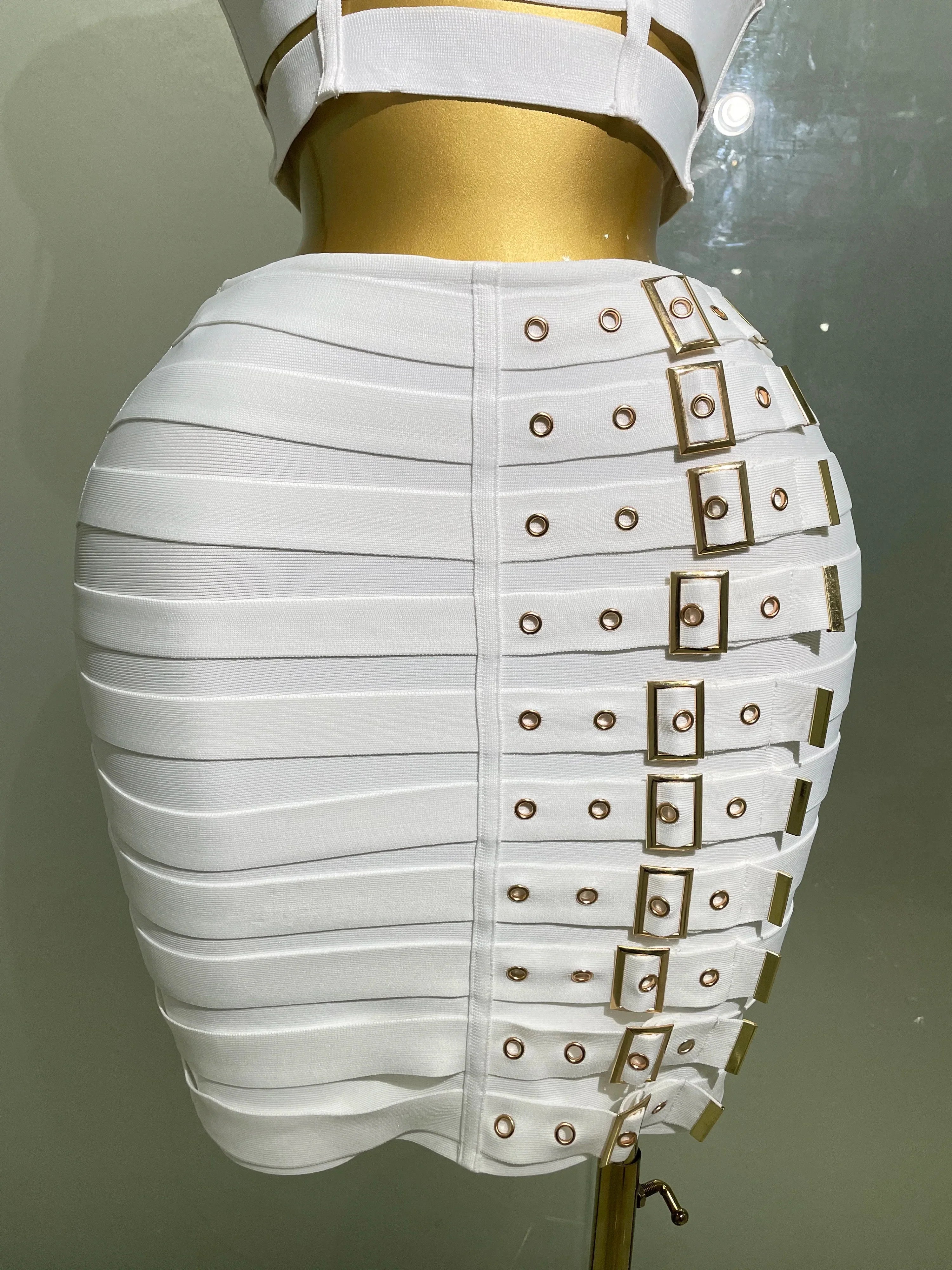 Sculpted Buckle Bandage Bustier & Mini Skirt Set