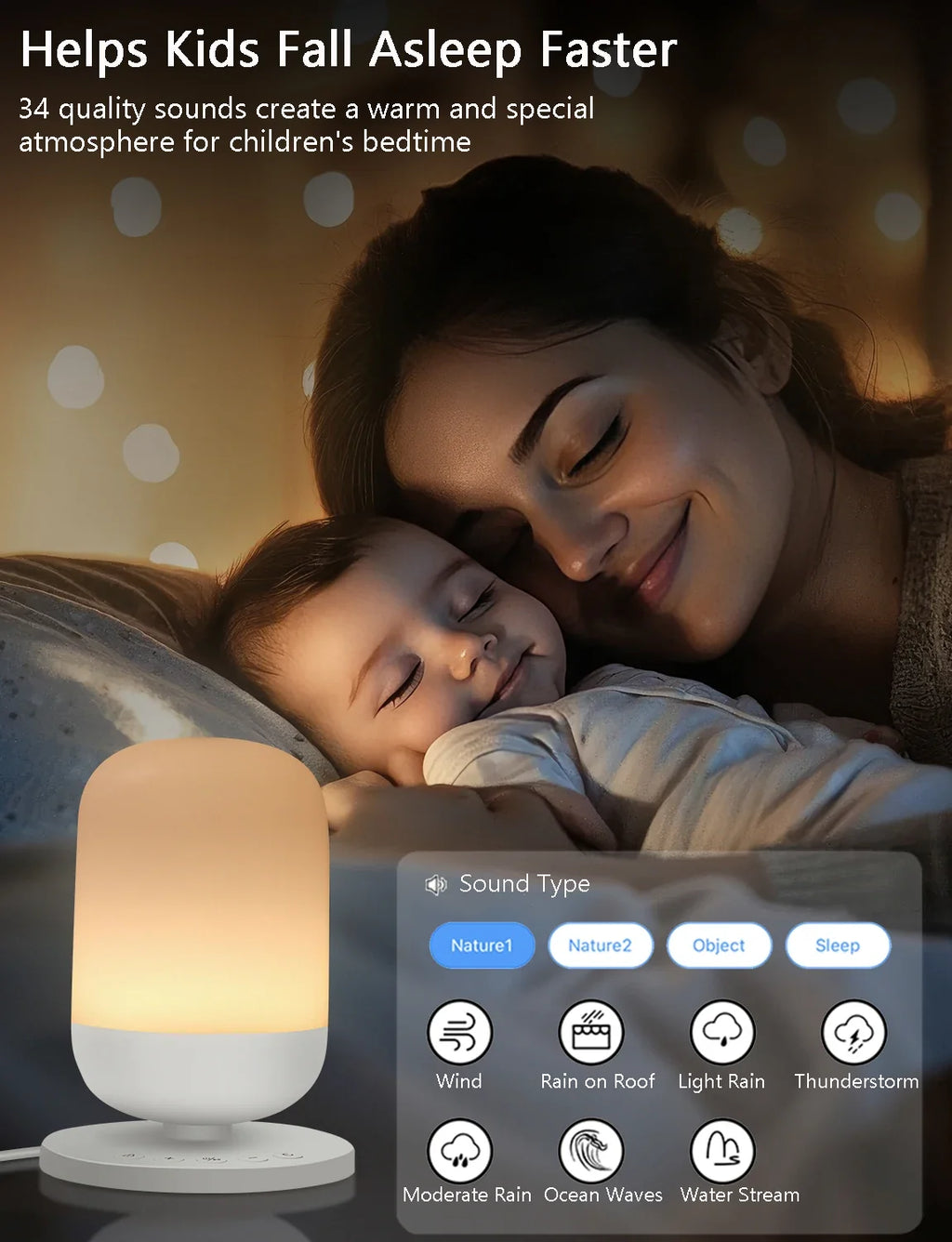 Tuya App Smart White Noise Machine Baby Sleep Sound Machine Colorful Night Lights 34 Soothing Sounds Supports APP Remote Control FLIPSTYLEZLLC