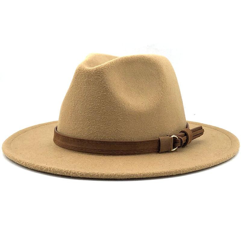 New Adjustable Unisex Wool Fedora Hat Luxury Wide Brim Fedora Floppy Hat Gentleman Elegant Winter Autumn Wide Comfortable Soft Hat Outdoor Wide Brim Hat With Strap Stevvex